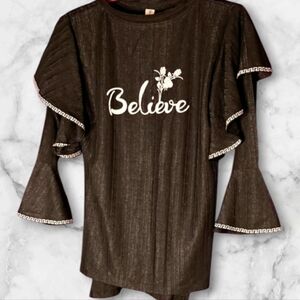 :L: Exotic brand Long Sleeved Sheer Lined Black & Metallic Womens/Unisex Shirt.